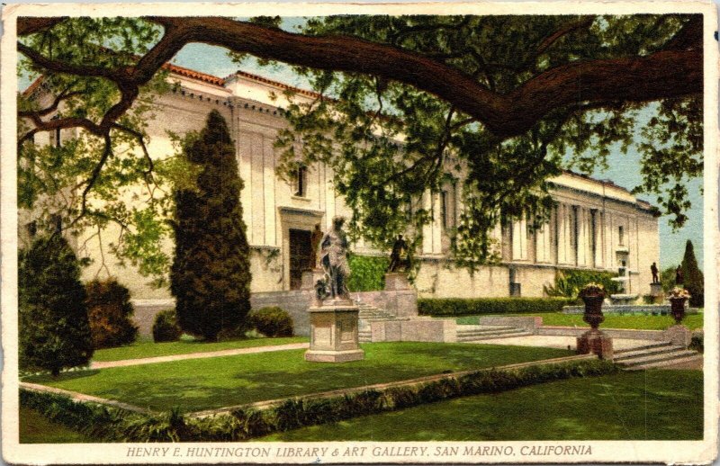 Henery E Huntington Library Art Gallery San Marino California CA WB Postcard WOB 