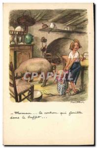 Postcard Old Pig Pig Illustrator Poilbot