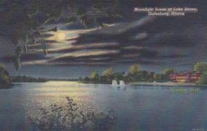 Illinois Galesburg Moonlight Scene At Lake Storey Curteich
