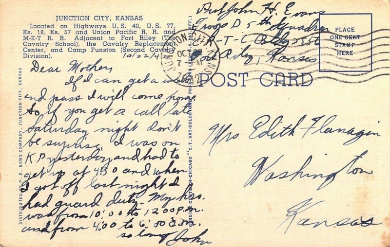 WW2 Linen Era, Junction City Billboard, Fort Riley, Ks, '42,Msg, Old ...