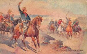 RACE OF COWBOYS & INDIANS FRANK TELLER ARTIST SIGNED POSTCARD 1908