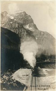 MOUNT STEPHEN FIELD CANADA RAILROAD VINTAGE REAL PHOTO POSTCARD RPPC TRAIN