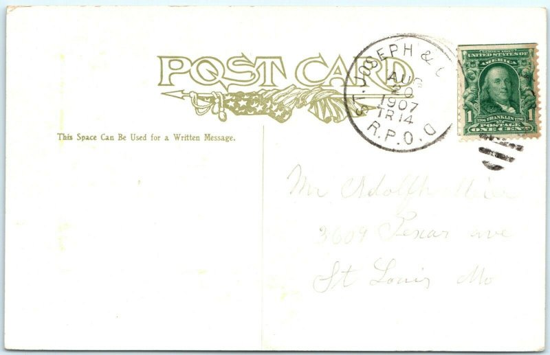 1907 Colorado State Flower & Capitol Litho Photo Postcard St Joseph & Co RPO A33