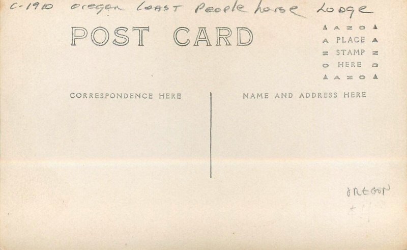 Postcard RPPC Photo Oregon Coast People horse lodge C-1910 23-17