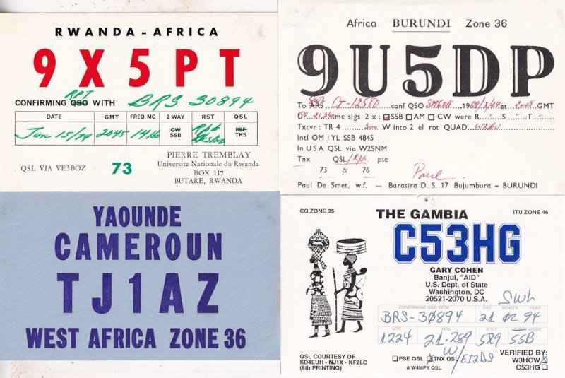 Cameroon Rwanda Gambia 4x African 1970s QSL Radio Contact Card s