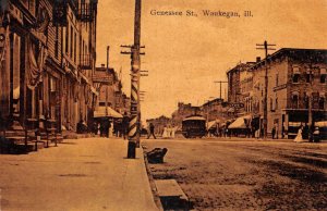 Waukegan Illinois Genessee Street Vintage Postcard U753