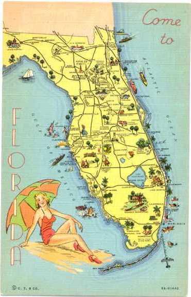 Come to FLORIDA Map Card, Linen