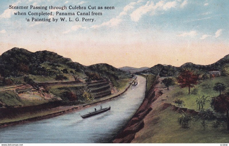 PANAMA, 1900-1910s; Steamer Passing Through Culebra Cut, Panama Canal