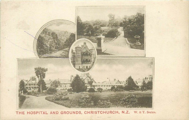 New Zealand Christchurch hospital and grounds vintage multi views postcard 