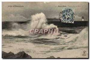 Old Postcard Saint Malo Wave Near the Mole