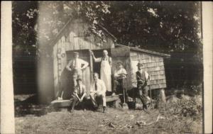 Amesbury MA Written on Back - Men & Cabin c1910 Real Photo Postcard