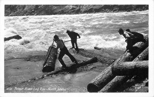 Postcard North Idaho RPPC Priest River Log Run Ross Hall 23-970