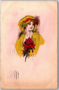 VINTAGE POSTCARD BEAUTIFUL WOMAN COLOR-TINTED BY HAND MAILED DENVER CO 1911