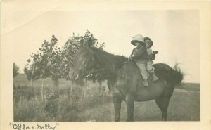 C-1910 Two small children on Horse RPPC Photo Postcard 20-866