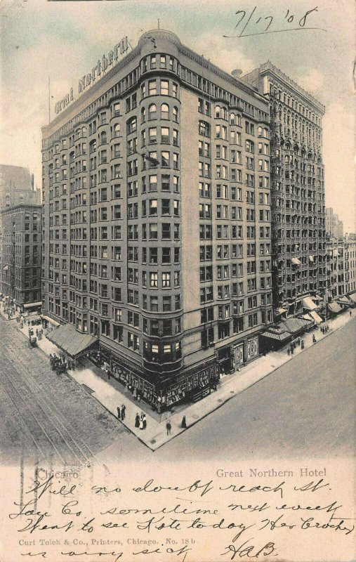 Great Northern Hotel, Chicago, Illinois, Early Postcard, Used in 1908