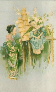 Artist impression C-1910 Chinese Mother tickling Child greeting Postcard 21-4120