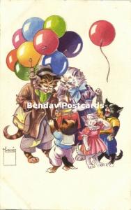 Dressed Cats, Balloon Seller (1953) Artist Signed Minouvis Paul Eberbach No. 71