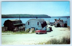 GILL'S ROCK, Wisconsin WI ~ Ferry Landing FISHING VILLAGE 1950s Cars Postcard