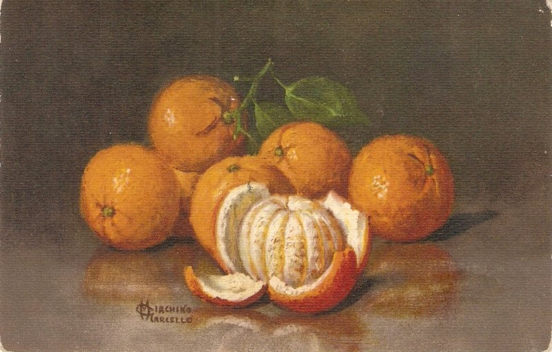 Marcello Ciachino. Oranges Fine painting, vintage Swiss postcard