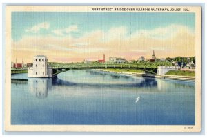 1939 Ruby Street Bridge Illinois Waterway Joliet Illinois MI Vintage Postcard