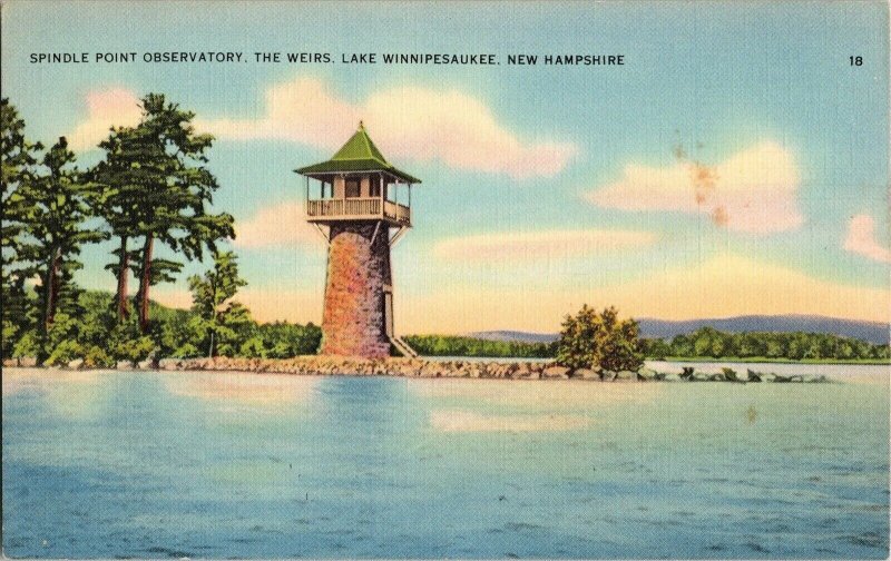 Spindle Point Observatory Weirs Lake Winnipesaukee New Hampshire Postcard Vtg 