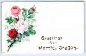 GREETINGS from WAMIC, Oregon OR ~ Embossed 1909 Wasco County Postcard