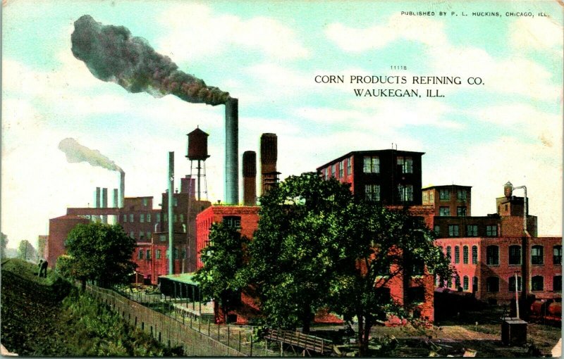 Vtg Postal 1908 1909 - Maíz Productos Refining Company Waukegan Illinois, Il