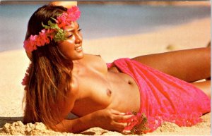 HI, Hawaiian Maiden  TOPLESS POLYNESIAN BEAUTY  Risque~Nude  VINTAGE Postcard