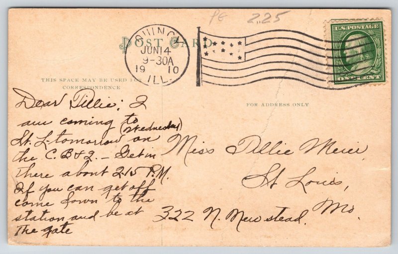 Quincy Illinois~Soldiers Home Headquarters~Stone Bldg~Flag~Tower~1910 Postcard