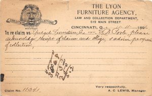 J6/ Cincinnati Ohio Postcard c1896 Lyon Furniture Agency Ad Bill  118