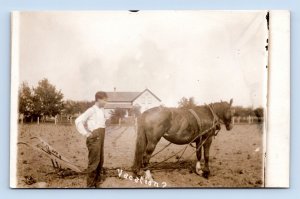 RPPC Farm Scene Farmer Horse Named Subject William Weiss Vacation? Postcard Q7