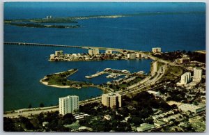 Vtg Sarasota Florida FL Marina Jack Bird Key Longboat Key Aerial View Postcard