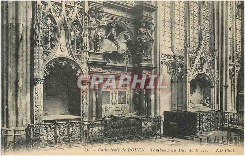 Postcard Old Cathedral of Rouen tomb of the Duke of breze