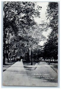 1909 Walks In Campus University Of Michigan Grove Ann Arbor Michigan MI Postcard 