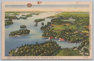 Linen~Thousand Islands NY & Houses Seen From The Air~PM 1938~Vintage Postcard