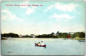 VINTAGE POSTCARD CANOEING AT BRANCH BROOK PARK AT NEWARK NEW JERSEY 1911