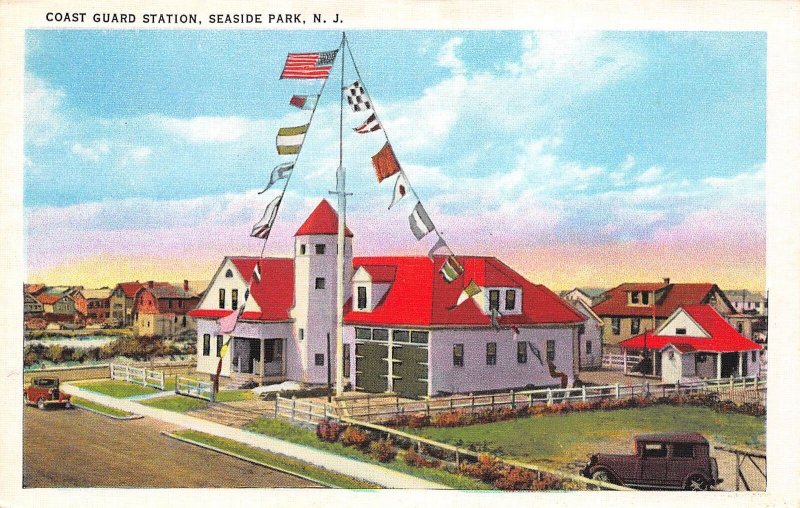 Seaside Park New Jersey Coast Guard Station, White Border Vintage Postcard U7850