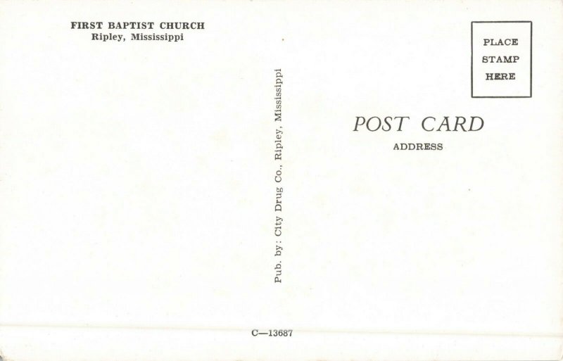 Postcard First Baptist Church Ripley Mississippi
