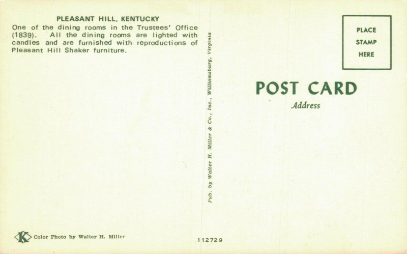 USA Pleasant Hill Kentucky Chrome Postcard 07.59