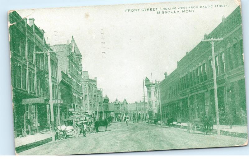 *1909 Front Street Dirt Road Horse Laundry Missoula Montana Vintage Postcard C74