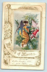 1880 Lovely Angel Large Engraved Pastor Reward Of Merit Victorian Trade Card #H