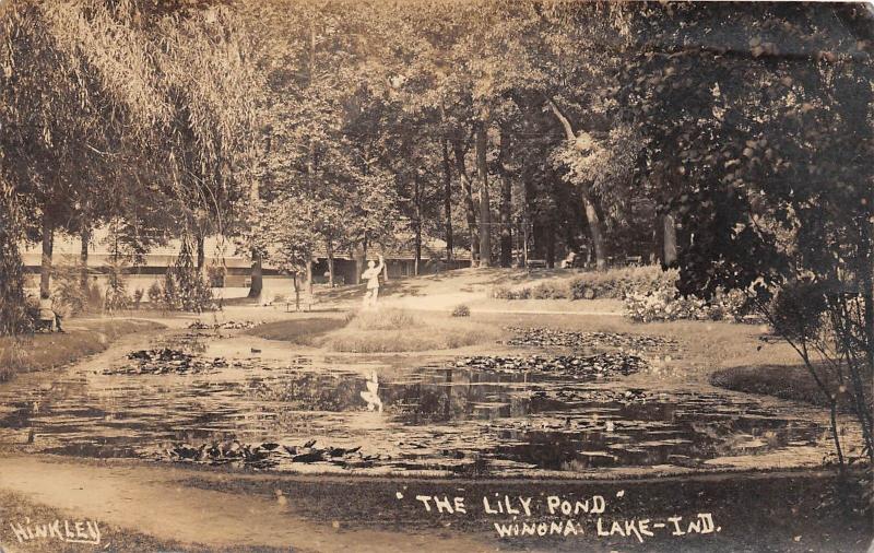 D84/ Winona Lake Indiana In Real Photo RPPC Postcard c1920s The Lily Pond