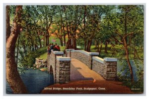 Island Bridge Beardsley Park Bridgeport Connecticut CT UNP Linen Postcard V12