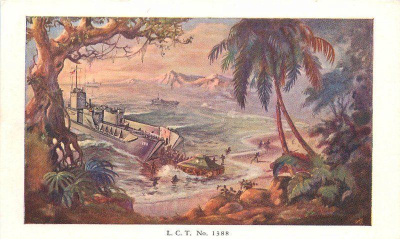 Artist impression Landing Craft Tank 1940s Military Marines USMC postcard 7728