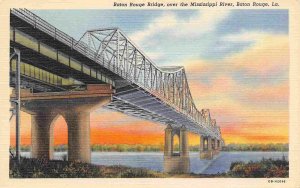 Baton Rouge Bridge Mississippi River Louisiana linen postcard