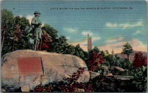 1930s GETTYSBURG PA LITTLE ROUND TOP THE WARREN MONUMENT LINEN POSTCARD 29-204 