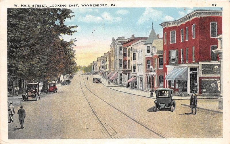 D68/ Waynesboro Pennsylvania Pa Postcard 1928 West Main Street East Stores