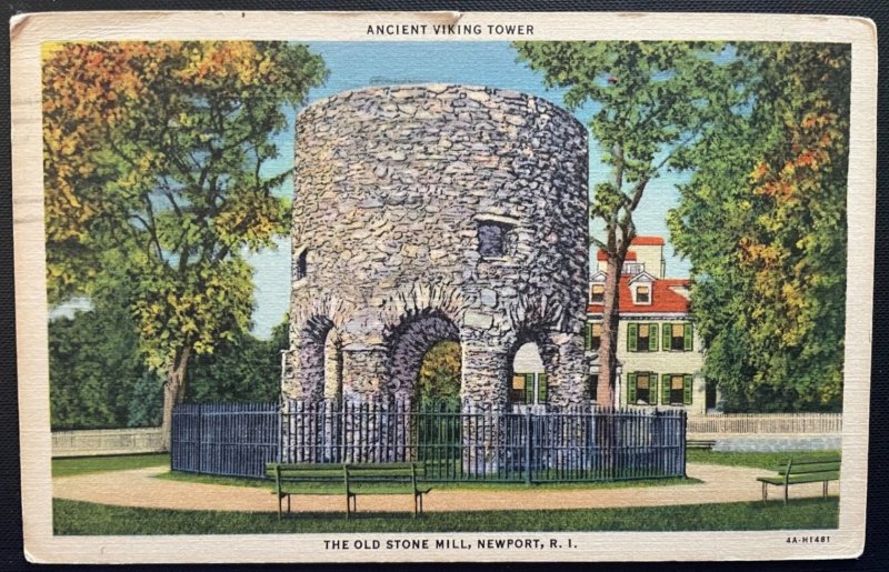 Vintage Postcard 1937 Ancient Viking Tower, Old Stone Mill, Newport Rhode Island