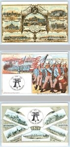 3 Postcards PHILADELPHIA, PA ~ Repro BUSINESS CARDS Centennial 1876 Uncle Sam