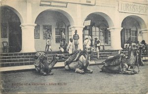 Yemen Aden arrival of a caravan camels Europe Hotel Turkish Shop Benghiat Son